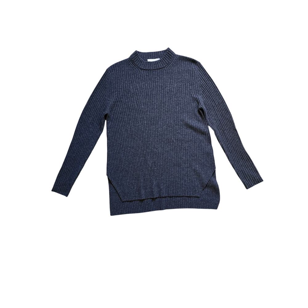 Hugo Boss Mock Neck Wool Cashmere Long Ribbed Charcoal Gray Sweater Size 10